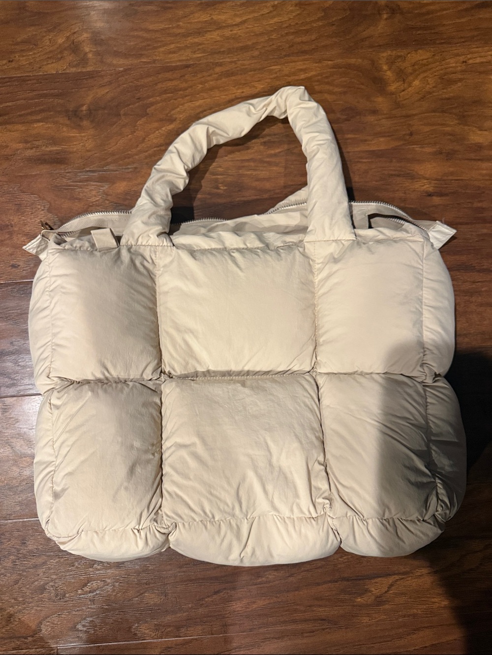 Beige Quilted Puffer Tote Bag - Women's Handbag- new without tags